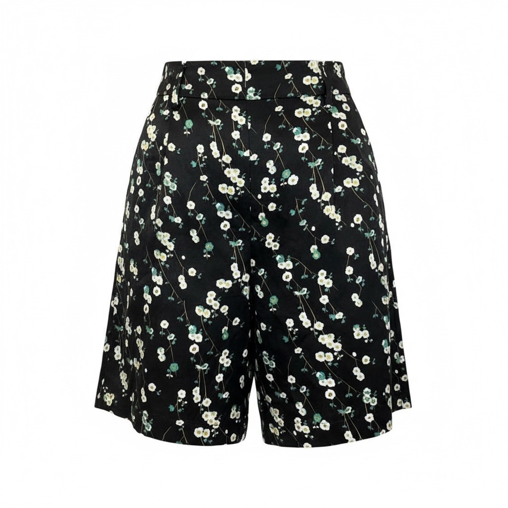 NWT Massimo Dutti Women Silk Blend Black‎ Floral Shorts Size 4
